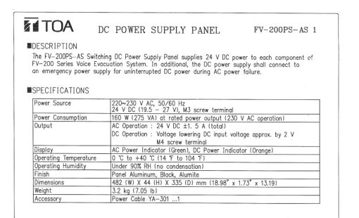 Bộ phát nguồn 24VDC Toa FV-200PS-AS